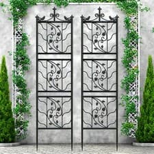 Image of 2pcs Heavy Duty Metal Garden Trellis Fence Plant Climbing Stand Bird Leaf Shaped