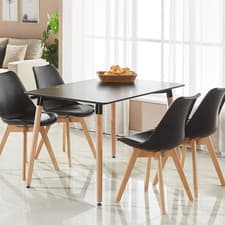 Image of Black Halo Dining Table & Set of 4 Jamie Lorenzo Tulip chairs with Padded Seat