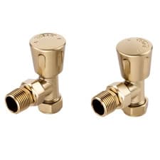 Image of Angled Round Manual Radiator Valve 15mm x 1/2" BSP – Brushed Brass – New