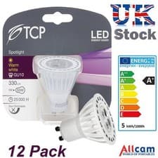 Image of TCP 5W LED GU10 Bulb Spotlight Downlights 330Lm Warm White 3000K *New