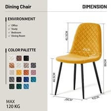 Image of Set of 2/4/6 Velvet/Suede/PU Dining Chairs Padded Seat Metal Legs Kitchen Home