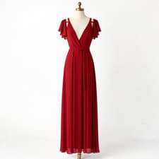 Image of New Lulus Maxi Dress Size Medium Red Wrap Chiffon Cold Shoulder Bridesmaid nwt