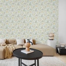 Image of Floral Wallpaper Blue & Yellow Garden Muse 100005 Rasch Feature Wall Paper
