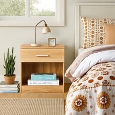 Image of Bedroom Nightstand Compact Bedside Table One Drawer Storage Cabinet Oak Color