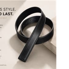 Image of Black Leather Men's Dress Belt Metal Buckle Adjustable One Size Solid