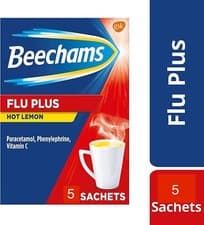 Image of Beechams Flu Plus Hot Lemon Powder, Cold and Flu Sachets, 5, 10, 20 Sachets