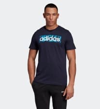Image of adidas Essential Linear AOP Box Men's Navy Blue T-shirt DV3045 Size M L XL BNWT