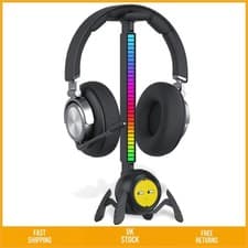 Image of Sleek RGB Gaming Headset Stand With Music Rhythm Light And Spider Base Black