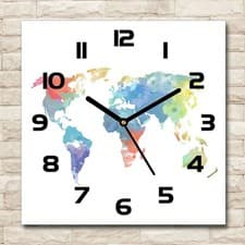 Image of Glass Wall Clock 30x30 world map