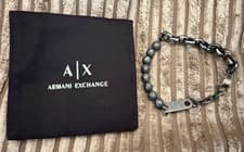 Image of Armani Exchange Men's Gunmetal Hematite Beaded Chain Bracelet AXG0151060 Boxed