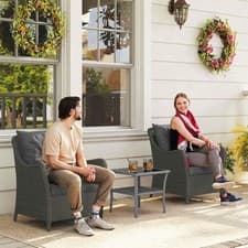 Image of PE Rattan Garden Chairs Set of 2, Garden Armchairs with Cushions