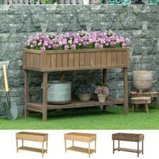 Image of Elevated Wooden Herb Garden Raised Bed Vegetable Planter Stand Boxes w/ Shelf