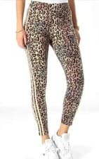 Image of NEW ADIDAS ORIGINALS WOMENS 7/8 LEOPARD PRINT TREFOIL TIGHTS ~SIZE UK 2 to 12