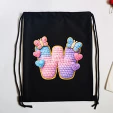 Image of Drawstring Backpack Soft Woolly Initials Sports Lightweight Portable String Bag