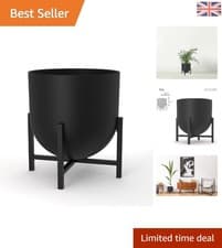 Image of Elegant 22cm Cylindrical Plant Pot with Stand - Luxurious Black Indoor Decor