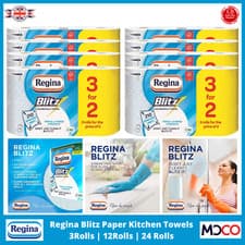 Image of Regina Blitz Original 3Ply XLarge Strong MultiPurpose Kitchen Roll 3,12,24 Rolls