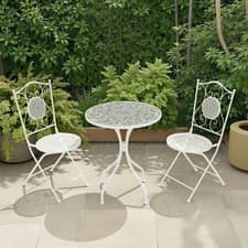 Image of Ferne 3PC Patio Garden Dining Mosaic Bistro Folding Chair White Ceramic Set