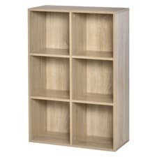 Image of HOMCOM 6 Cubic Bookcase Cabinet Storage Shelves for Home Office, Oak Wood Effect