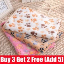 Image of Large Pet Blanket Warm Rest Bed Mat Paw Print Dog Cat Puppy Fleece Soft Cushion