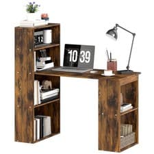 Image of HOMCOM 120cm Computer Desk Bookshelf Writing Table 6 Shelves Brown