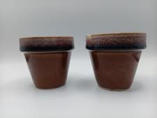 Image of Set Of Drip Glaze Pottery Pots Browns W White 2.5" Tall X 3" Diam Unmarked READ