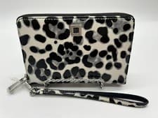 Image of New LODIS FIONA Phone Wristlet Laquer Leopard Smoke bicolor WHITE BLACK