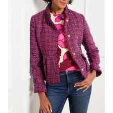 Image of Talbots Tweed Jacket Blazer Lined Boucle Women Size 10 Red Purple Brand New