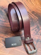 Image of NEW HUGO BOSS MEN BURGENDY LEATHER BELT