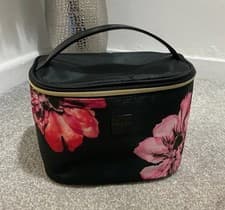 Image of New Ted Baker Soft Vanity Case - Black & Pink Floral- Branded Handle & Zipper