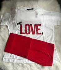 Image of Ann Summers Self Love T Shirt & Leggings PJ Set White/Red Size M - 12/14