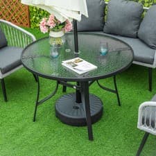 Image of 106cm Round Garden Dining Table w/ Parasol Hole Tempered Glass Top Steel Frame