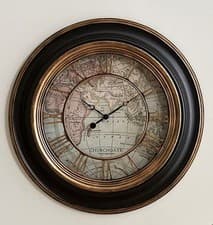 Image of 60cm Large Black Antique Brass World Map Clock Vintage Retro New Home Wall Deco