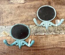 Image of New Anthropologie Chalkboard Double Hooks Turquoise Cast Brass Home Decor 2