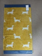 Image of NEW JOULES DASHCHUND MUSTARD/NAVY 100% COTTON VELOUR HAND TOWEL