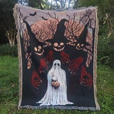 Image of Halloween Ghost Woven Throw Blanket Sofa Bed Home Decor 160x130cm