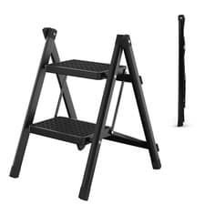 Image of 2 / 3 Step Ladder Folding Portable Compact Heavy Duty Anti-Slip Mat Stool Black
