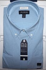Image of Jos A Bank Dress Shirt 17.5 36/37 Traditional Fit Blue Mini Check Stretch NWT AC