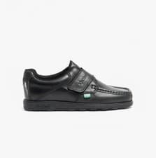Image of Kickers Fragma Boys Leather Touch Fasten Comfort Square Toe Black School Shoes