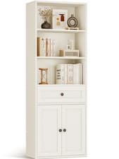 Image of Coleshome 5-Tier Bookcase with Doors and Cabinet, Bookshelf 5 Tier, White
