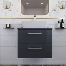 Image of Nuie Deco Wall Hung 2-Drawer Vanity Unit & Worktop 600mm - Satin Anthracite
