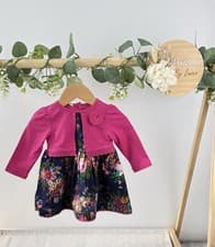 Image of Monsoon Baby Girls Navy | Pink Floral Occasion Dress 0-3 Months