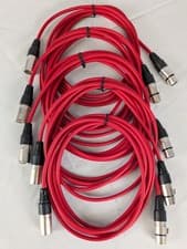 Image of Pack of 5 XLR Microphone Cables 3m Red – Soft Flexible Leads Rewireable Plugs