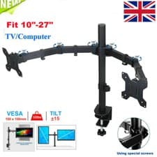 Image of Double Twin Arm Desk Mount Bracket LCD Computer Monitor Stand 13”-27” Screen TV