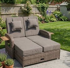 Image of Rattan Garden Sofa Set Recliner Sun Lounger Storage Ottoman Outdoor Patio