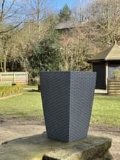 Image of Grey Tall Square Plant Pot Rattan Effect Indoor Outdoor Garden Patio Front Door