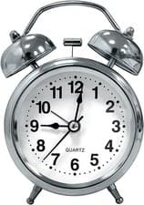 Image of Saxon Large White Double Bell Alarm Clock Chrome Glass Mirror Surface NEW