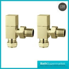 Image of Modern Square Angled Radiator Valves Heated Towel Rail Rad Pair Matt Black 15mm