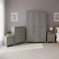 Image of Lancaster Grey 4-Piece Bedroom Set 3 Door Robe 4 Drawer Chest 2 Bedside Cabinets