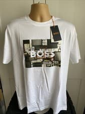 Image of HUGO BOSS MENS TEE HEAVYBOSS PRINTED TEE SZ LARGE IN OPEN WHITE BNWT RRP £59❤️