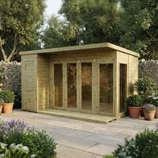 Image of 12 x 8 Wooden Garden Room Summerhouse With Side Shed Shiplap Pent 12x8 Waltons 